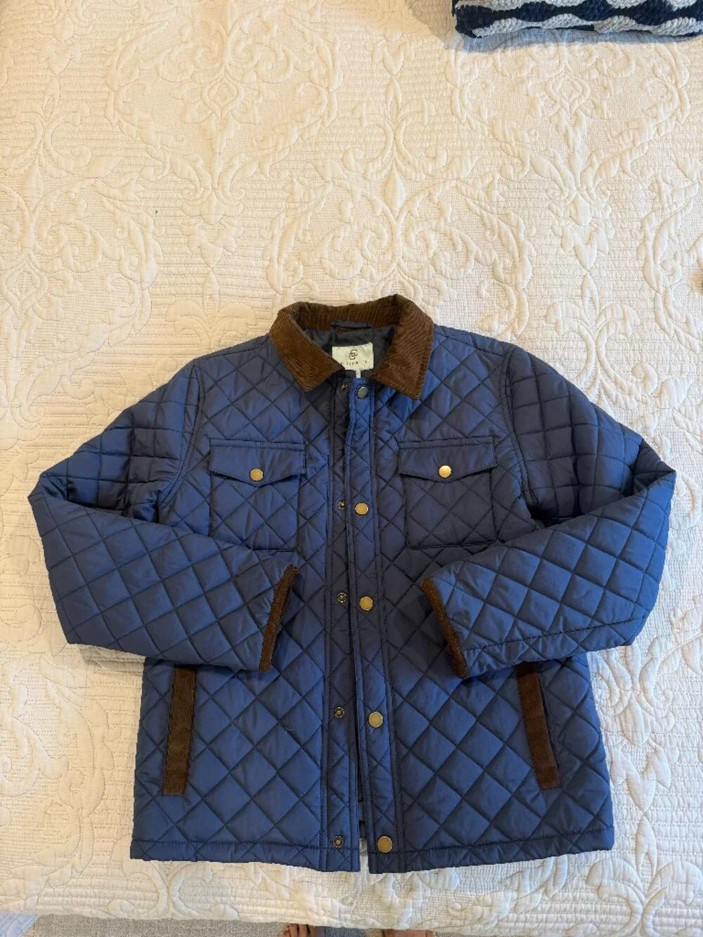 Class Club Boys Blue Quilted Barn Jacket Corduroy Collar Size 14/16